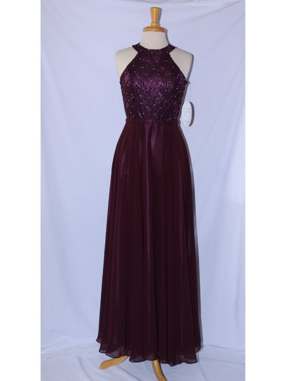Cindy #1557 Chiffon & Lace Formal Evening Bridesmaid Gown-Size S-PLUM-NWT - Picture 2 of 6